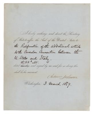 Lot #101 Andrew Johnson Document Signed as President - Dated to His Last Full Day in Office - Image 1