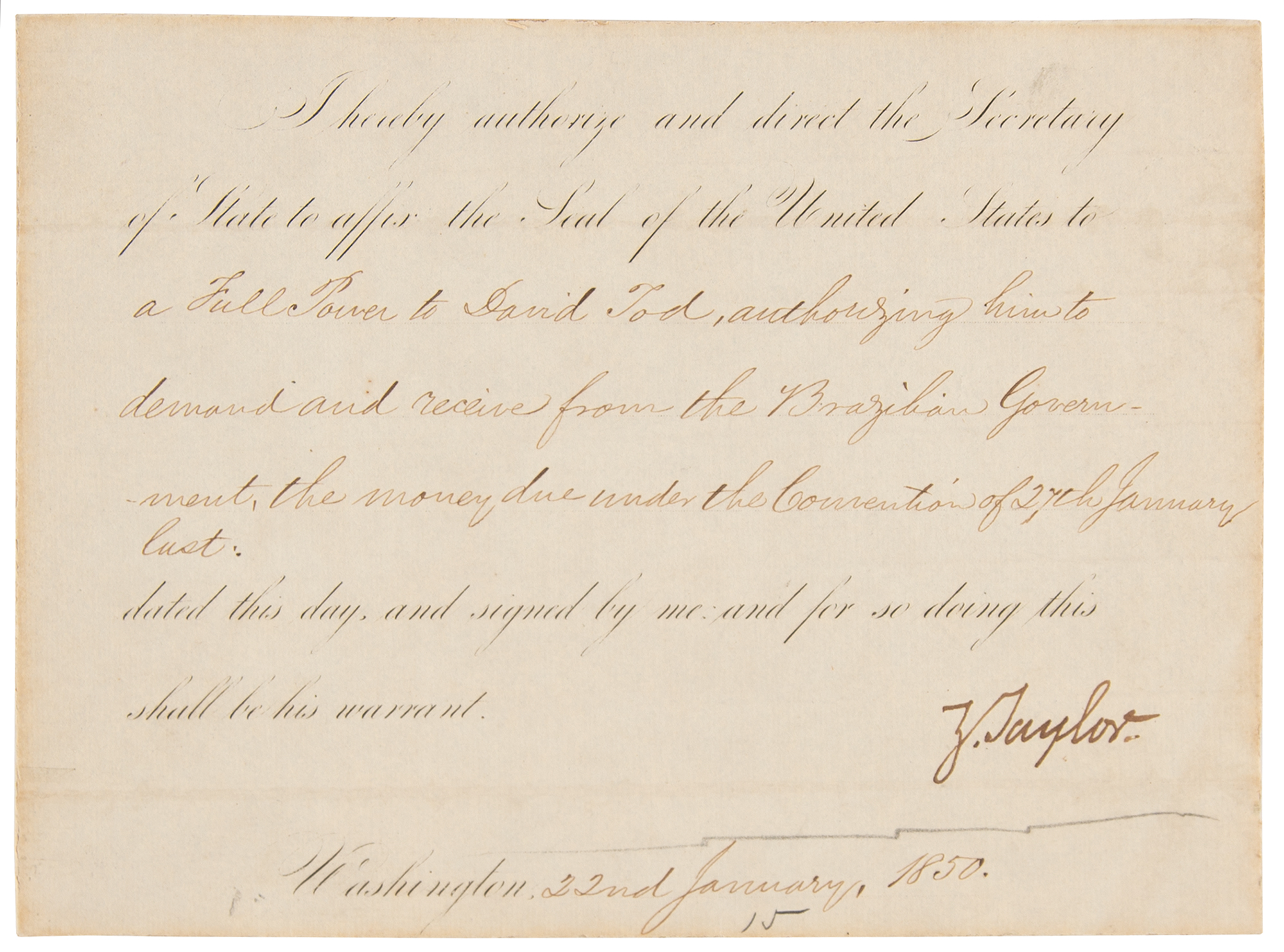 Lot #11 Zachary Taylor Document Signed as