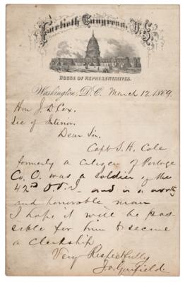 Lot #83 James A. Garfield Letter Signed as an Ohio Congressman - Image 1