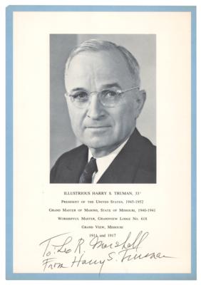 Lot #160 Harry S. Truman Signed 1964 'Grand Master of Masons' Award' Program - Image 1