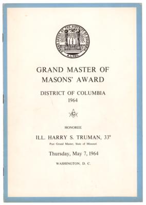 Lot #160 Harry S. Truman Signed 1964 'Grand Master of Masons' Award' Program - Image 2