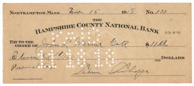 Lot #67 Calvin Collidge Signed Check as Mayor of Northampton - Image 1