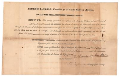 Lot #100 Andrew Jackson Document Signed as President - Promotion for a 2nd Lieutenant in the Revenue Cutter Service - Image 1