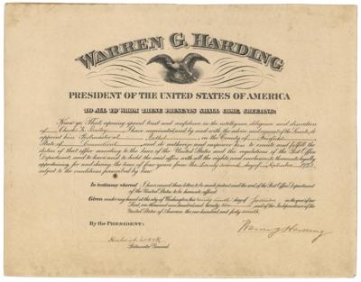 Lot #85 Warren G. Harding Document Signed as President - Image 1