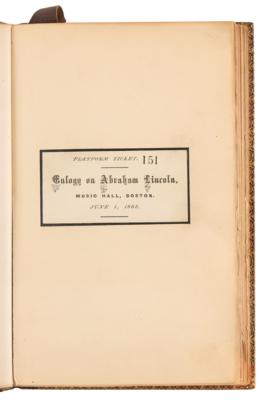 Lot #111 Abraham Lincoln: Eulogy by Charles Sumner, Extra-Illustrated with Tickets, Program, and Letters - Image 4