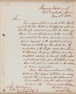 Lot #350 US Treasury Department Letter on Early Steamship Navigation (1840) - Image 2