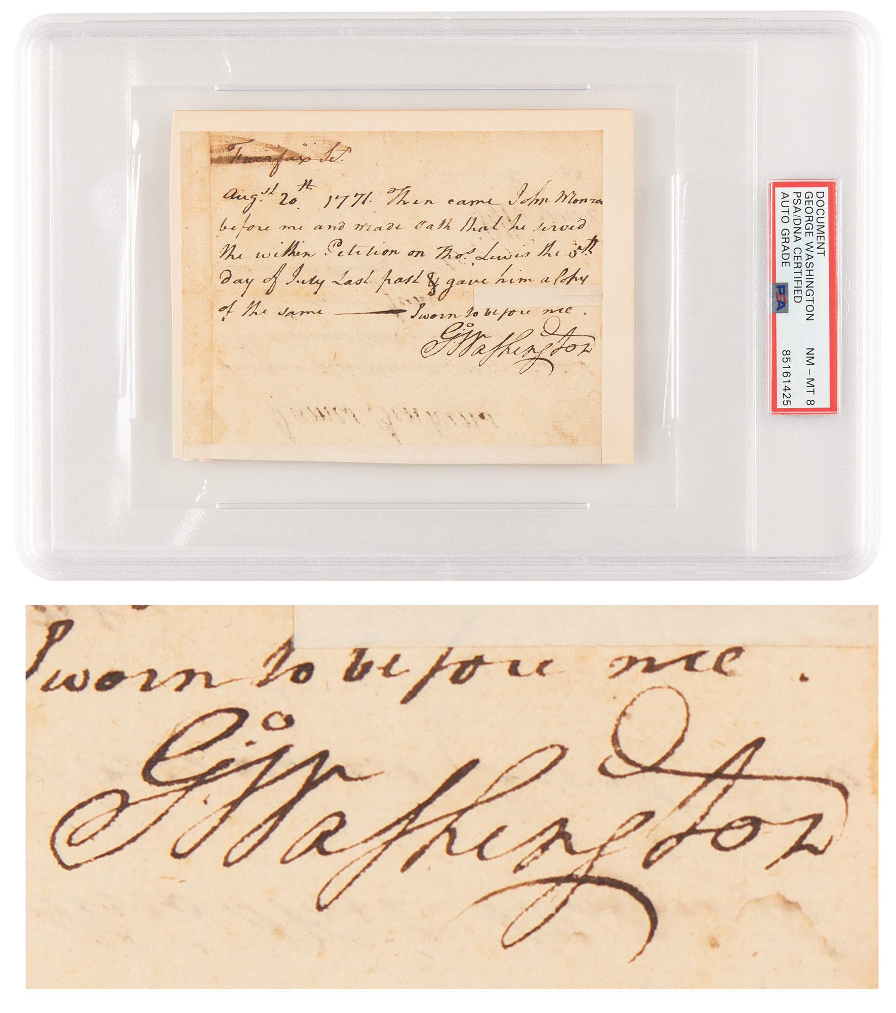 Lot #1 George Washington Document Signed - PSA NM-MT 8 - Image 1