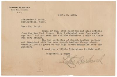 Lot #257 Luther Burbank Typed Letter Signed