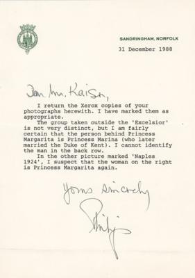 Lot #335 Prince Philip Typed Letter Signed
