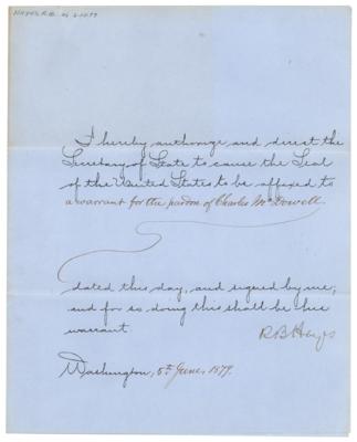 Lot #95 Rutherford B. Hayes Document Signed as President - Image 1