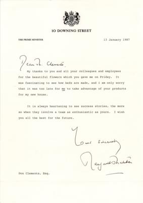 Lot #360 Margaret Thatcher Typed Letter Signed