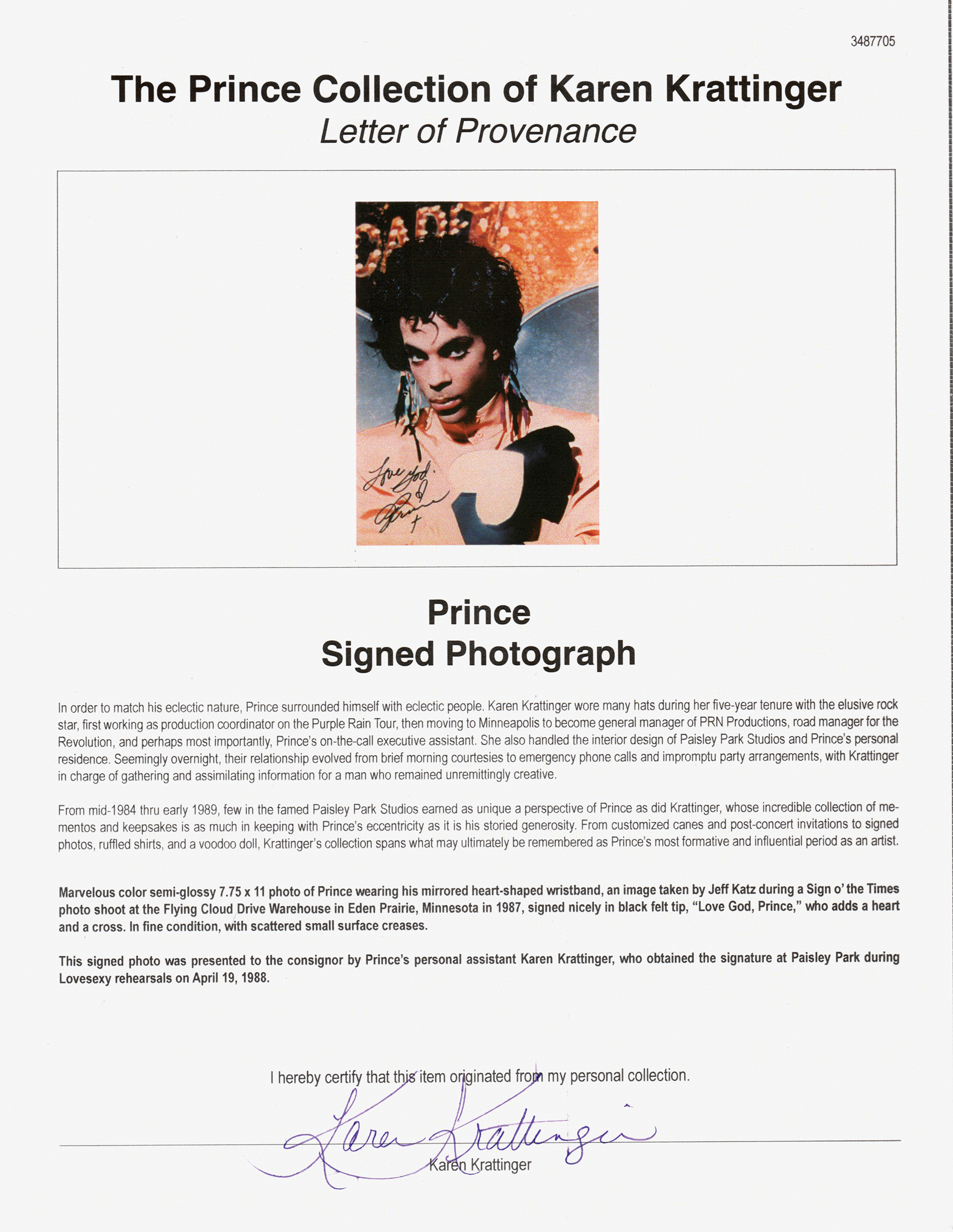 Lot #623 Prince Signed Photograph - Image 2