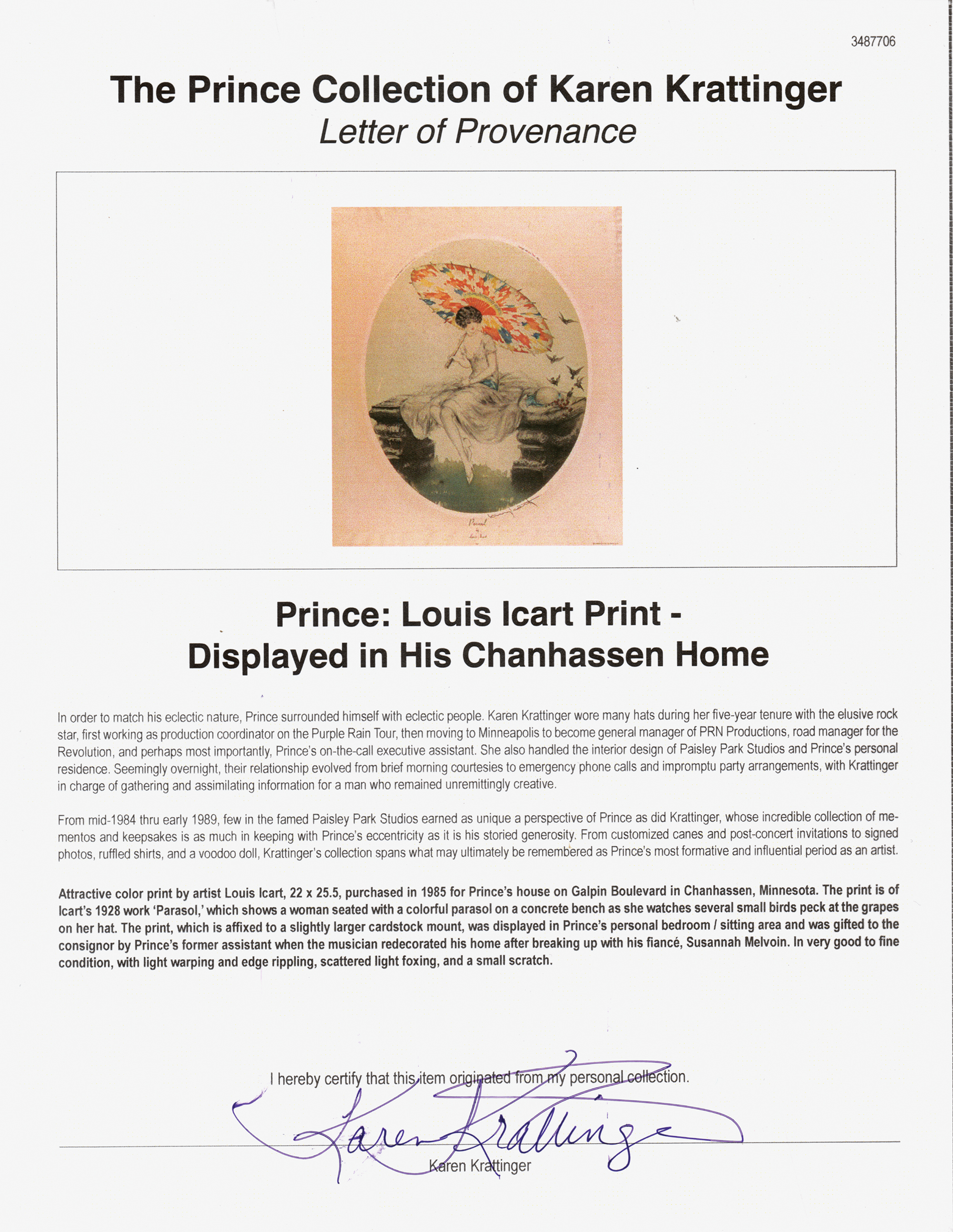 Lot #625 Prince: Louis Icart Print - Displayed in His Chanhassen Home - Image 3