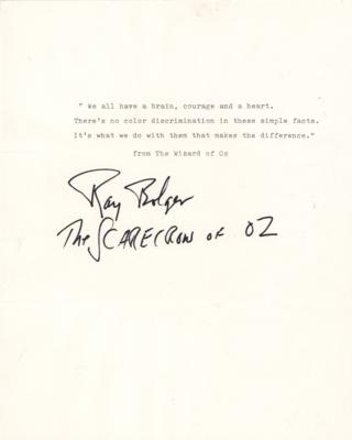Lot #730 Ray Bolger Typed Quote Signed from The Wizard of Oz - Image 1