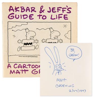 Lot #600 Matt Groening Signed Book with Sketch - Akbar & Jeff's Guide to Life - Image 1