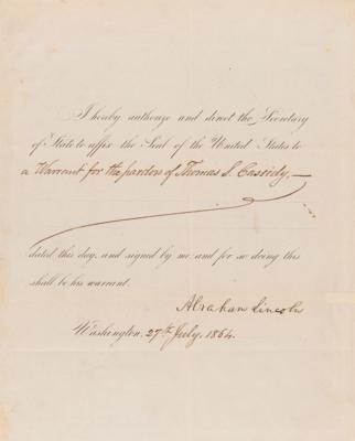 Lot #13 Abraham Lincoln Document Signed as President - Civil War-Dated Pardon - Image 1