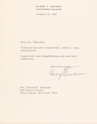 Lot #162 Harry S. Truman Typed Letter Signed - Image 2