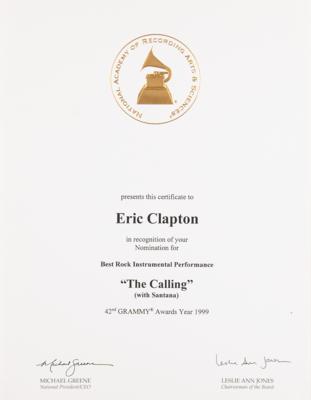 Lot #661 Eric Clapton Grammy Award Nomination - 'Best Rock Instrumental Performance' for ‘The Calling' with Santana - Image 1