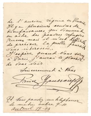 Lot #370 Felix Yusupov Autograph Letter Signed - Image 2