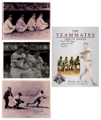 Lot #907 Ted Williams, Bobby Doerr, and Dom DiMaggio Signed Photograph, plus (2) Bobby Doerr Signed Photographs Inscribed to Johnny Pesky - Image 1