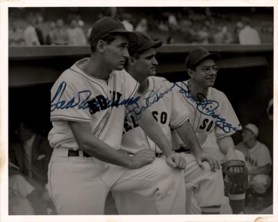 Lot #907 Ted Williams, Bobby Doerr, and Dom DiMaggio Signed Photograph, plus (2) Bobby Doerr Signed Photographs Inscribed to Johnny Pesky - Image 2