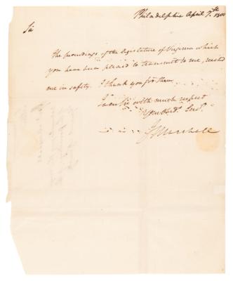 Lot #182 John Marshall Autograph Letter Signed