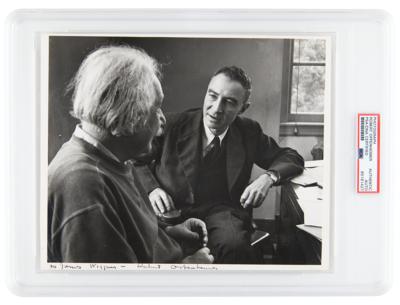Lot #221 Robert Oppenheimer Signed Photograph with Albert Einstein, Taken by Alfred Eisenstaedt for Life Magazine - One of a Kind! - Image 1