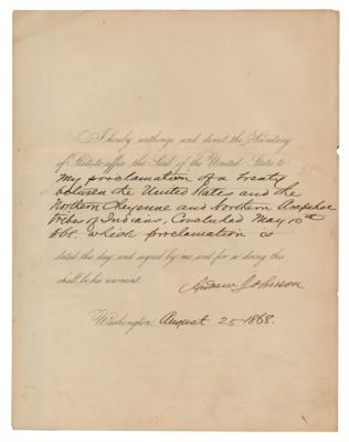 Lot #18 President Andrew Johnson Proclaims a Treaty with the Northern Cheyenne and Northern Arapahoe Tribes - Future Combatants at the Battle of the Little Bighorn - Image 1