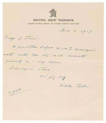 Lot #224 Nikola Tesla Autograph Letter Signed,