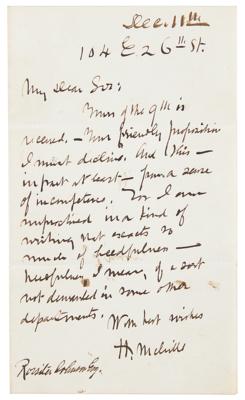 Lot #696 Herman Melville Autograph Letter Signed, Declining an Encyclopedia Writing Job - Image 1