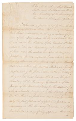 Lot #173 Alexander Hamilton Signed Document on the Import of Distilled Spirits - Image 2