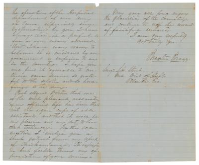 Lot #396 Braxton Bragg Civil War-Dated Autograph Letter Signed on Chickamauga and Confederate Hospital System - Image 2