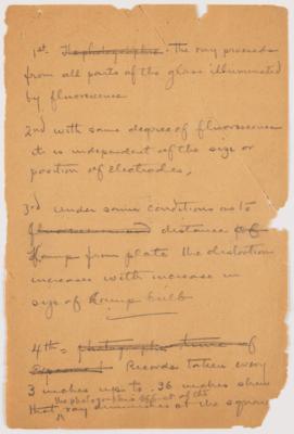 Lot #236 Thomas Edison Handwritten Manuscript on X-Ray Experiments with Sketch of "the first Roentgen Ray lamp in the world" - Image 4