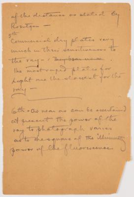 Lot #236 Thomas Edison Handwritten Manuscript on X-Ray Experiments with Sketch of "the first Roentgen Ray lamp in the world" - Image 5