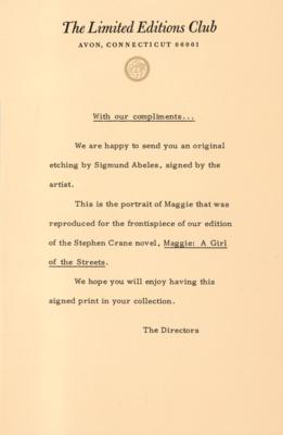 Lot #708 Stephen Crane: Sigmund Abeles Signed Etching - Image 2