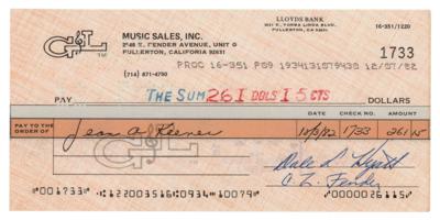 Lot #857 Leo Fender Signed 'G&L Music Sales' Check