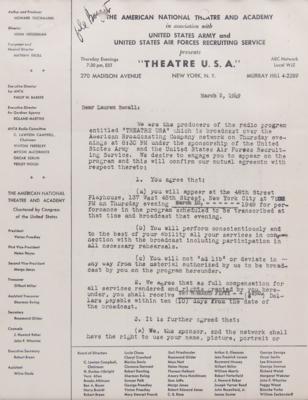 Lot #955 Humphrey Bogart and Lauren Bacall (2) Documents Signed - Image 2
