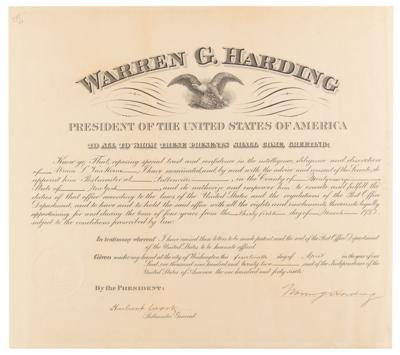 Lot #92 Warren G. Harding Document Signed as