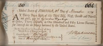 Lot #312 Francis Hopkinson and William Bingham Revolutionary War-Dated Document Signed - Image 2