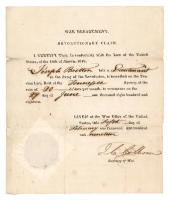 Lot #272 John C. Calhoun Document Signed for Revolutionary War Pensioner's Claim - Image 1