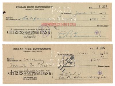 Lot #706 Edgar Rice Burroughs (2) Signed Checks