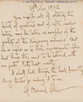 Lot #725 George Bernard Shaw Autograph Letter Signed - Image 2