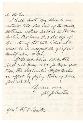 Lot #515 Joseph E. Johnston Autograph Letter Signed on the 1880 Election and the Black Vote - Image 3