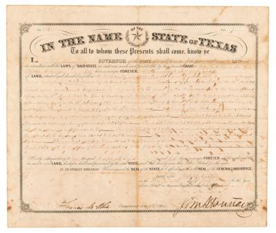 Lot #255 Sam Houston Document Signed as Governor