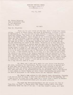 Lot #698 Margaret Mitchell Typed Letter Signed on the Confederacy, Reconstruction, Gone With the Wind, and WWII Shortages - Image 2