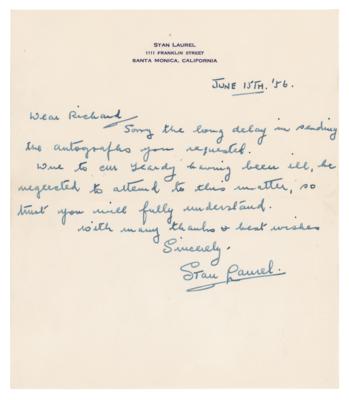 Lot #1008 Stan Laurel Autograph Letter Signed - Image 1