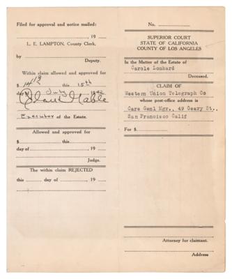Lot #984 Clark Gable Document Signed for the Estate of Carole Lombard - Image 1