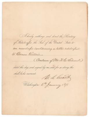 Lot #32 U. S. Grant Document Signed as President, Informing Queen Victoria of the New United States Minister to Great Britain - Image 1