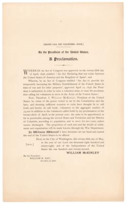 Lot #117 William McKinley Document Signed as President, Calling for 75,000 Additional Volunteers for the Spanish–American War - Image 2