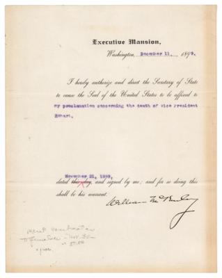 Lot #118 William McKinley Document Signed as President, Proclaiming the Death of Vice President Garret Hobart - Image 1